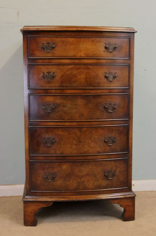 Bow Fronted Figured Walnut Chest of Drawers