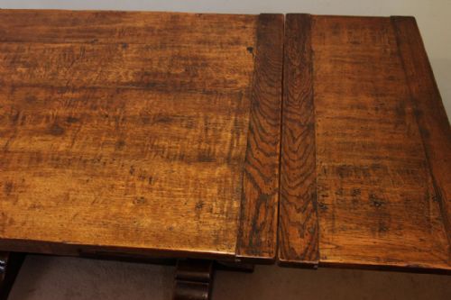 fig 1. Antique Solid Oak Refectory Draw Leaf Farmhouse Dining Table
