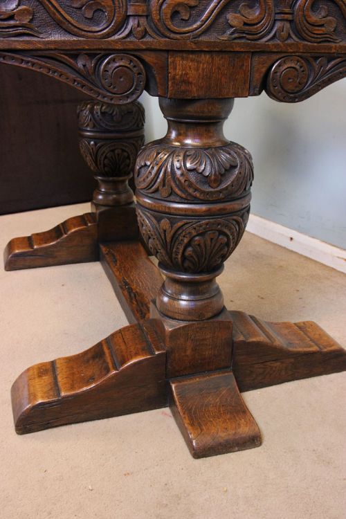 fig 2. Antique Solid Oak Refectory Draw Leaf Farmhouse Dining Table