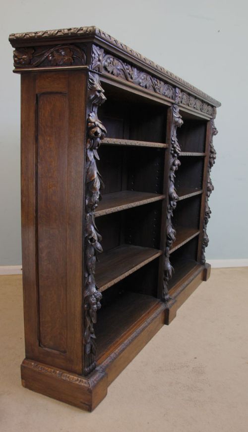 fig 1. Antique Victorian Open Library Carved Oak Bookcase