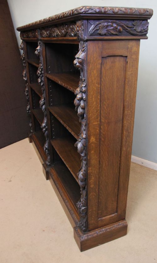 fig 2. Antique Victorian Open Library Carved Oak Bookcase