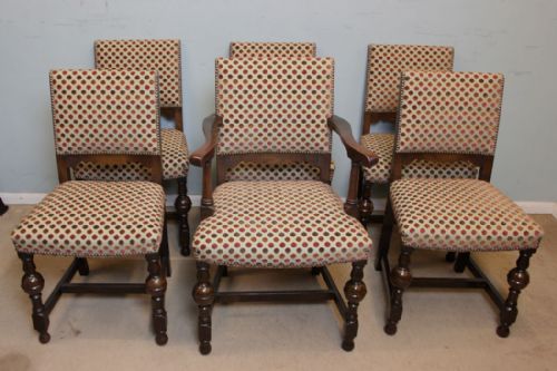 Set Six Oak Padded Back Dining Chairs