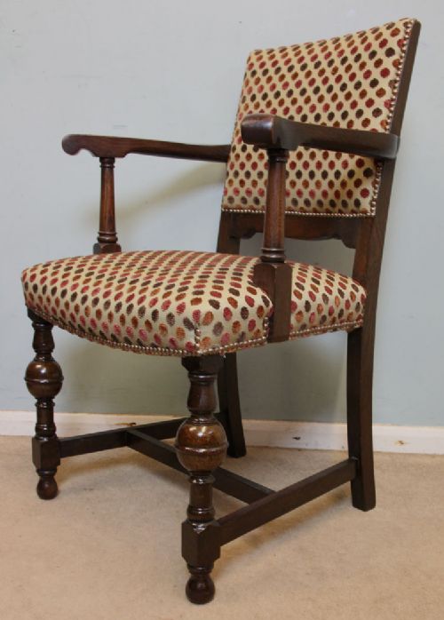fig 1. Set Six Oak Padded Back Dining Chairs
