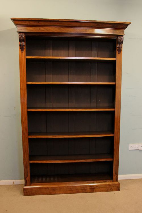 Antique Victorian Figured Walnut Tall Open Bookcase