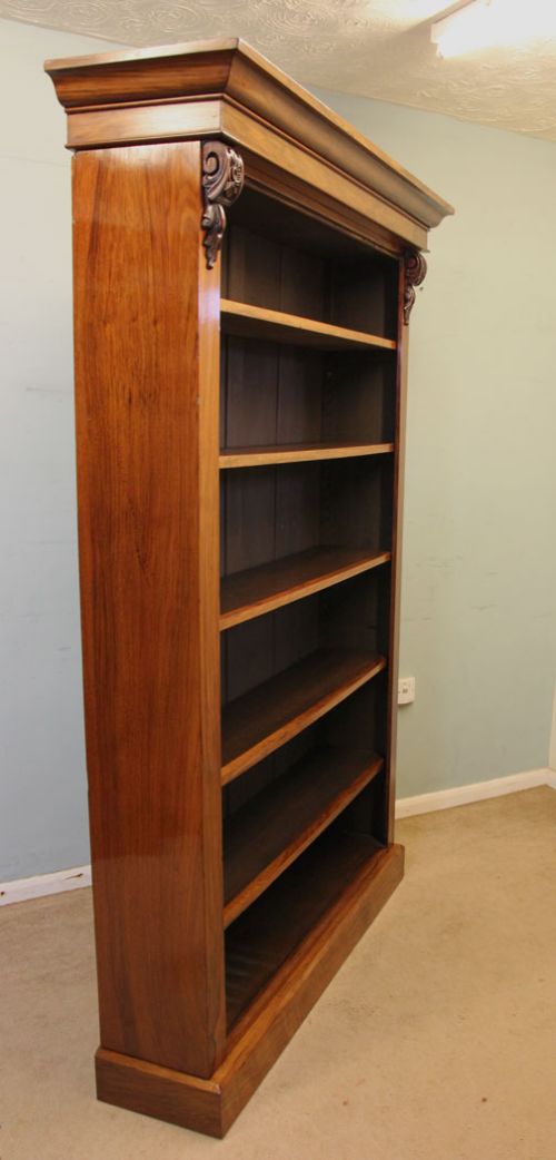 fig 1. Antique Victorian Figured Walnut Tall Open Bookcase