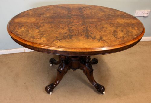 Antique Victorian Burr Walnut Oval Table