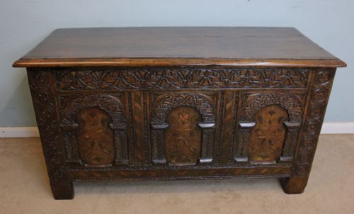 Antique Carved Oak Coffer Blanket Chest