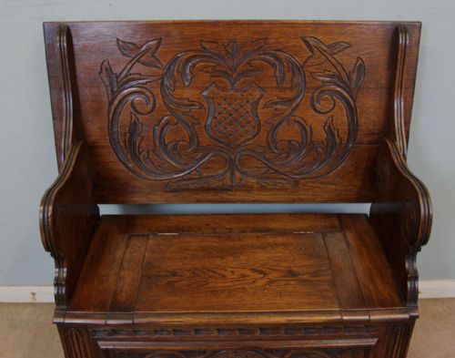 fig 2. Small Carved Oak Settle Monks Bench