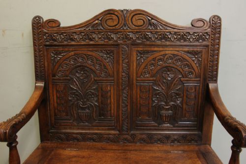 fig 2. Antique Carved Oak Monks Bench Settle