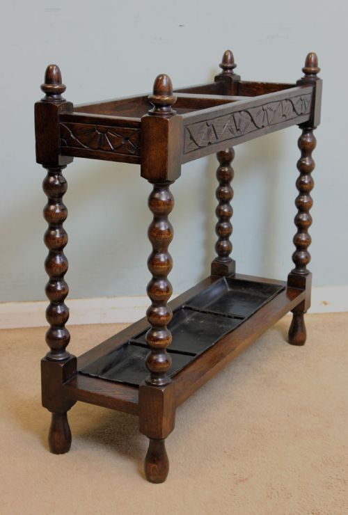Antique Carved Oak Umbrella Stick Stand