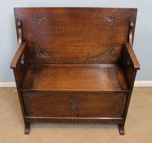 fig 1. Antique Oak Settle Monks Bench Hall Seat