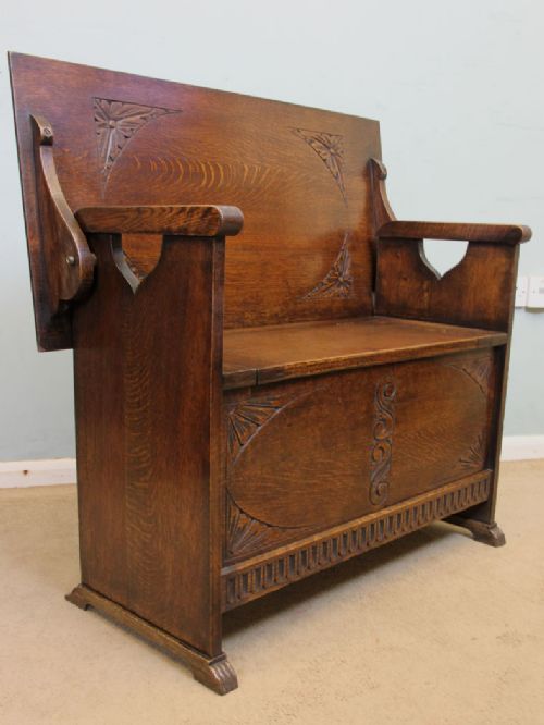 fig 2. Antique Oak Settle Monks Bench Hall Seat