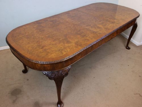 Queen Anne Style Burr Walnut Extending Dining Table