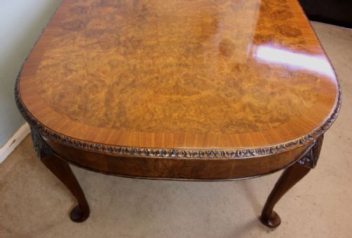 fig 1. Queen Anne Style Burr Walnut Extending Dining Table