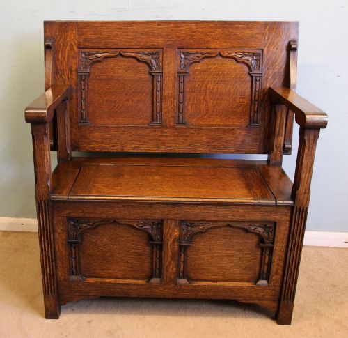 Antique Oak Monks Bench Settle