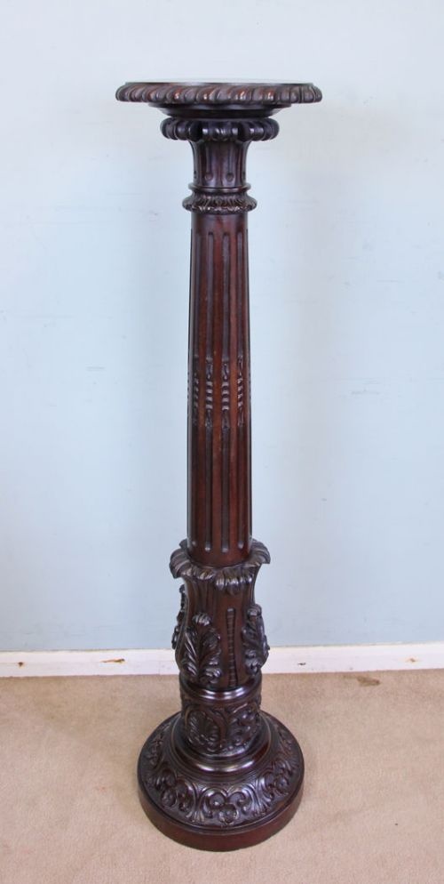 Antique Carved Mahogany Torchere Plant Stand