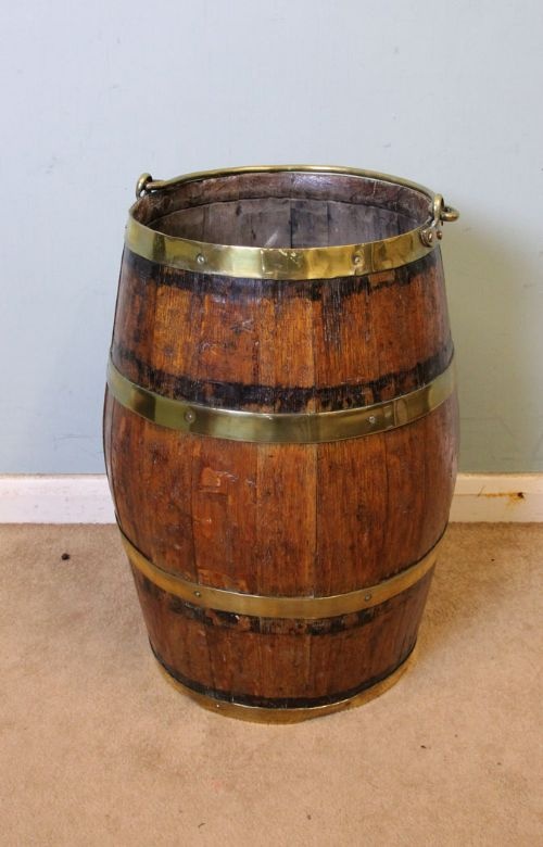 Antique Oak Brass Bound  Barrel Stick Stand