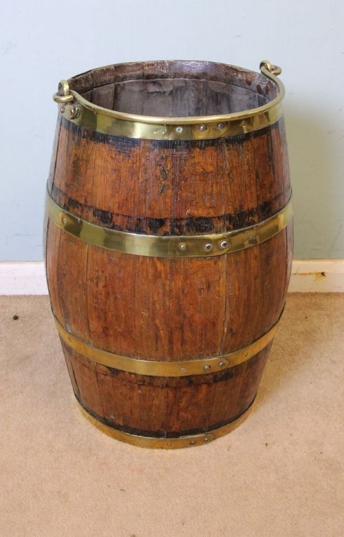 fig 1. Antique Oak Brass Bound  Barrel Stick Stand