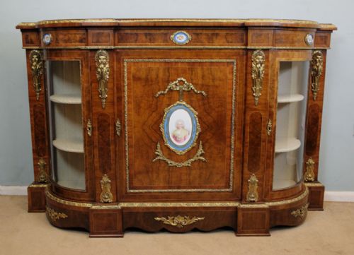 Antique Victorian Burr Walnut Credenza Sideboard