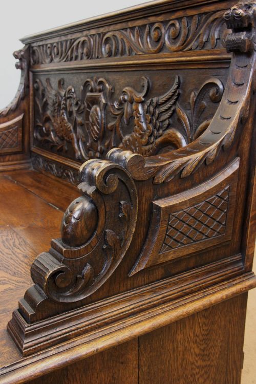 fig 2. Antique Carved Oak Box Settle Monks Bench