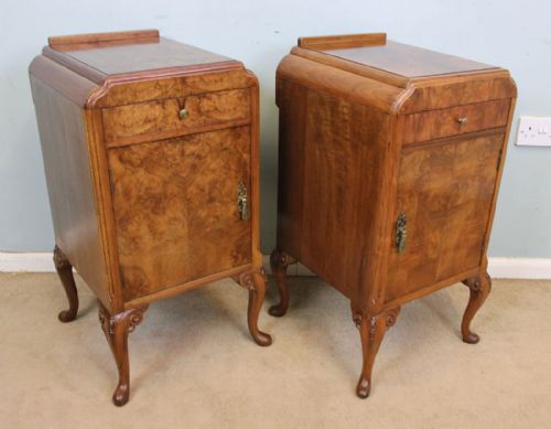 Pair Burr Walnut Bedside Chests Cabinets
