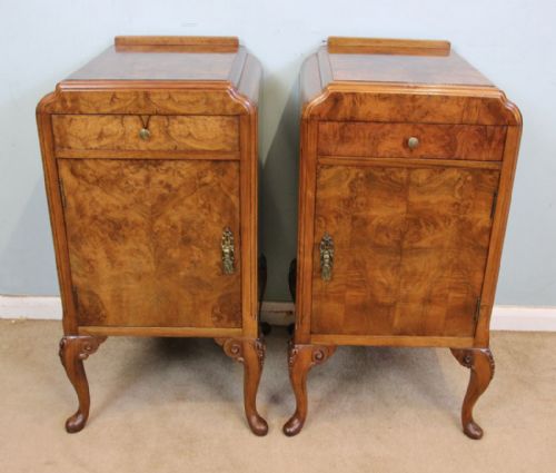 fig 1. Pair Burr Walnut Bedside Chests Cabinets