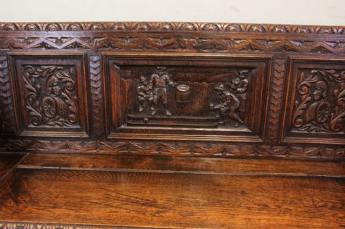 fig 1. Antique Victorian Carved Oak Settle Hall Bench