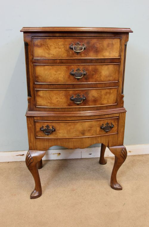 Figured Walnut Small Bow Front Chest Drawers