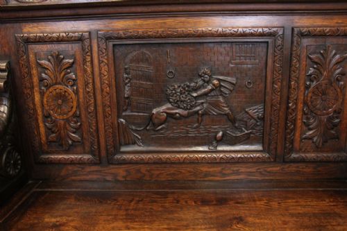 fig 1. Antique Carved Oak Settle Monks Bench Hall Seat