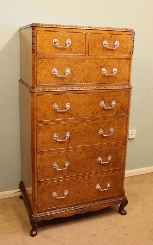 Burr Walnut Tallboy Chest Drawers