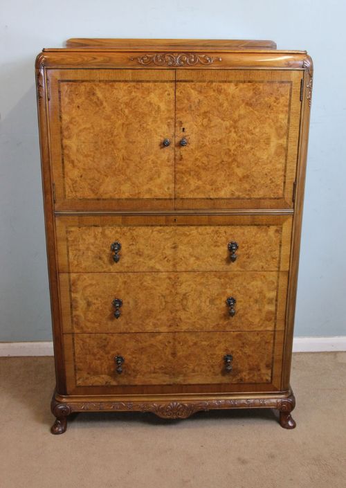 Quality Burr Walnut Side Cabinet Tallboy