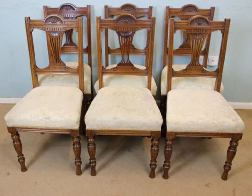 Set Six Antique Late Victorian Oak Dining Chairs