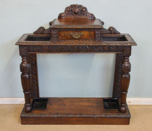Antique Carved Oak Umbrella Stick Stand