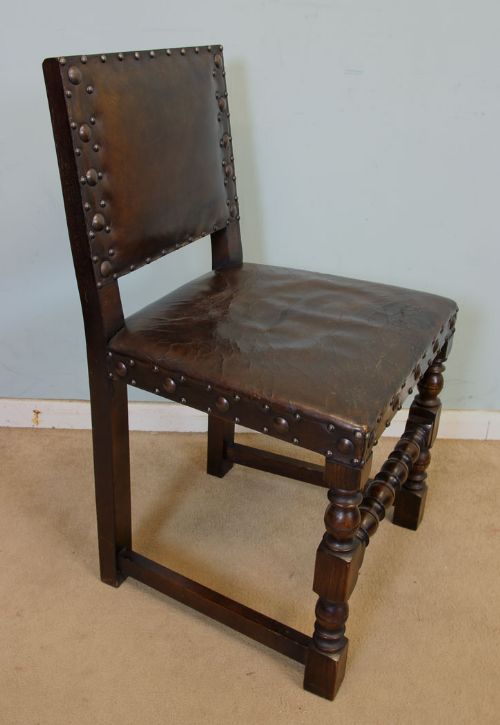fig 1. Set Eight Country Oak & Leather Dining Chairs