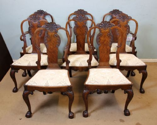 Antique Set Eight Late Victorian  Walnut Dining Chairs
