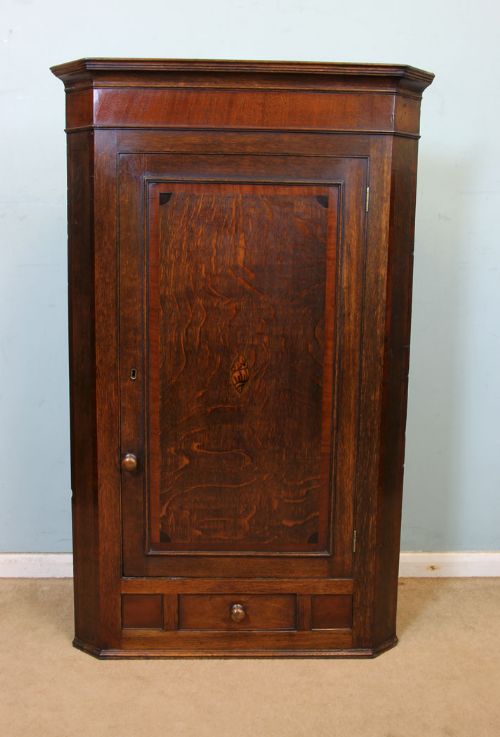 Antique Georgian Oak & Mahogany Hanging Corner Cupboard