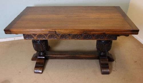 Antique Large Oak Refectory Draw Leaf Farmhouse Dining Table