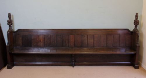 Antique 19th Century Carved Oak Hall Seat Bench Settle Pew