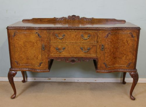Burr Walnut Queen Anne Style Chiffonier Sideboard Server