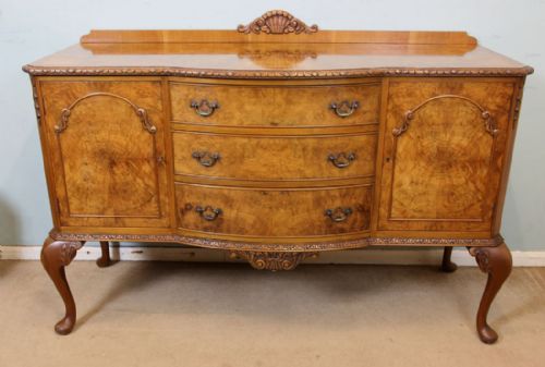 Queen Anne Style Burr Walnut Sideboard Server