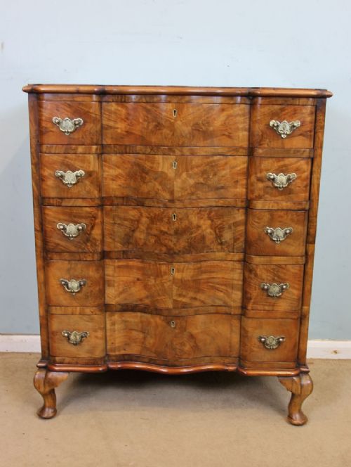 Burr Walnut Shaped Chest of Drawers