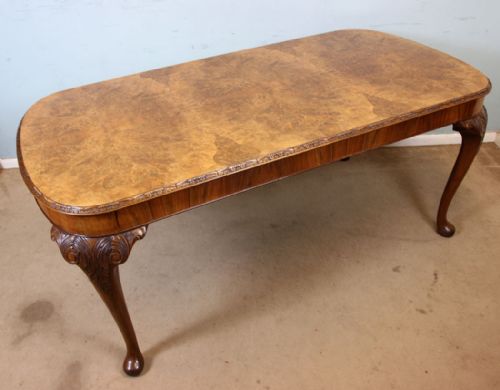 Burr Walnut Dining Table Queen Anne Style