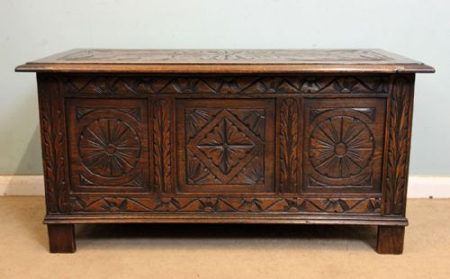 Antique Carved Oak Coffer Blanket Chest