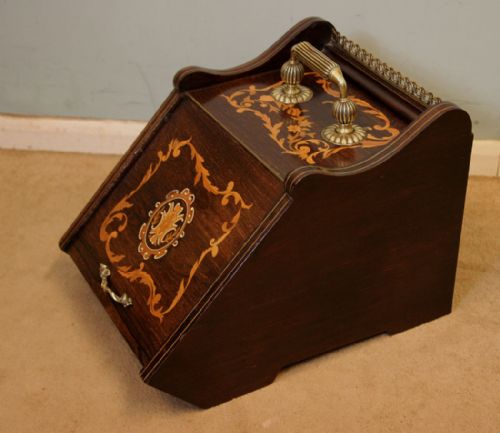 ANTIQUE ROSEWOOD INLAID COAL BOX - ADDITIONAL PHOTO 1