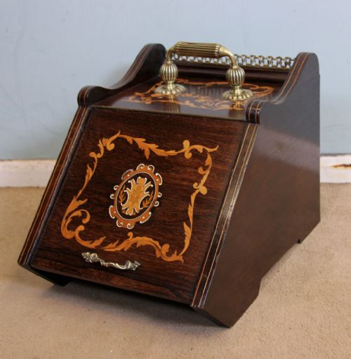 ANTIQUE ROSEWOOD INLAID COAL BOX - ADDITIONAL PHOTO 3
