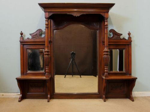 Antique Victorian Walnut Overmantel Wall Mirror