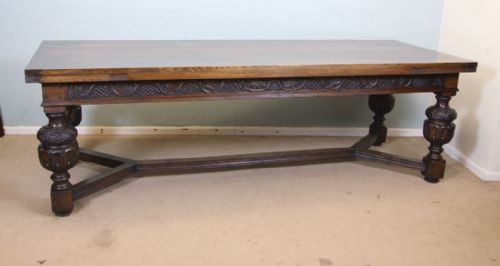 Huge Oak Refectory Farmhouse Draw Leaf Dining Table.