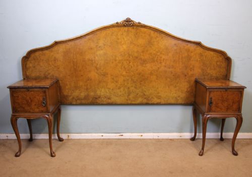 Burr Walnut Headboard with Bedside Cabinets.