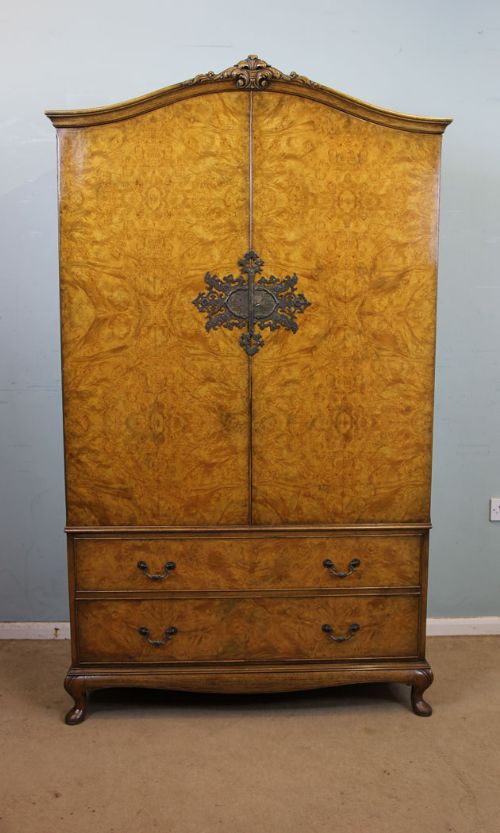 Queen Anne Style Burr Walnut Wardrobe.