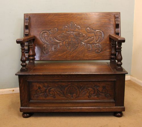Antique Oak Settle Monks Bench